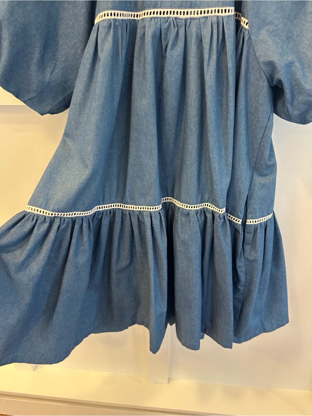 Women’s Blue Denim Button-Front Dress with Puff Sleeves size XS - Picture 7 of 12